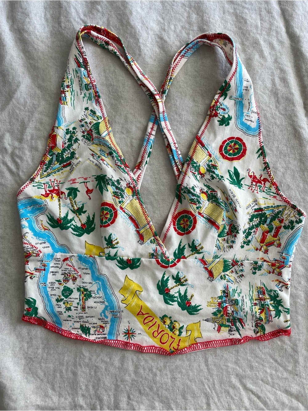 BDG Tropical Tank Top Pin Up Florida Map Print Crossback Halter Bralette Retro